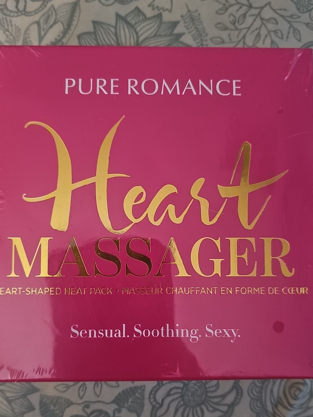 Pure Romance Heart Massager in Hot Pink with Gold Lettering